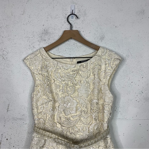 Badgley Mischka Lace And Tweed Gold Metallic Dress Size 8 - Picture 2 of 16